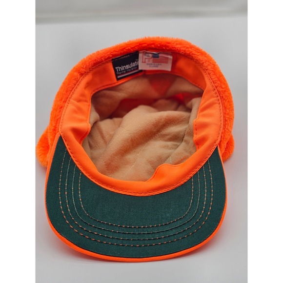 Vintage Made in USA Trooper Winter Trapper Hat Orange with Flaps Hunting - Picture 9 of 12